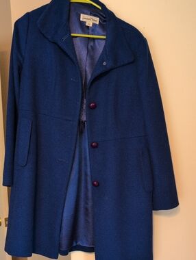 jonathan martin Deep Navy Wool Pea Coat with Purple Buttons